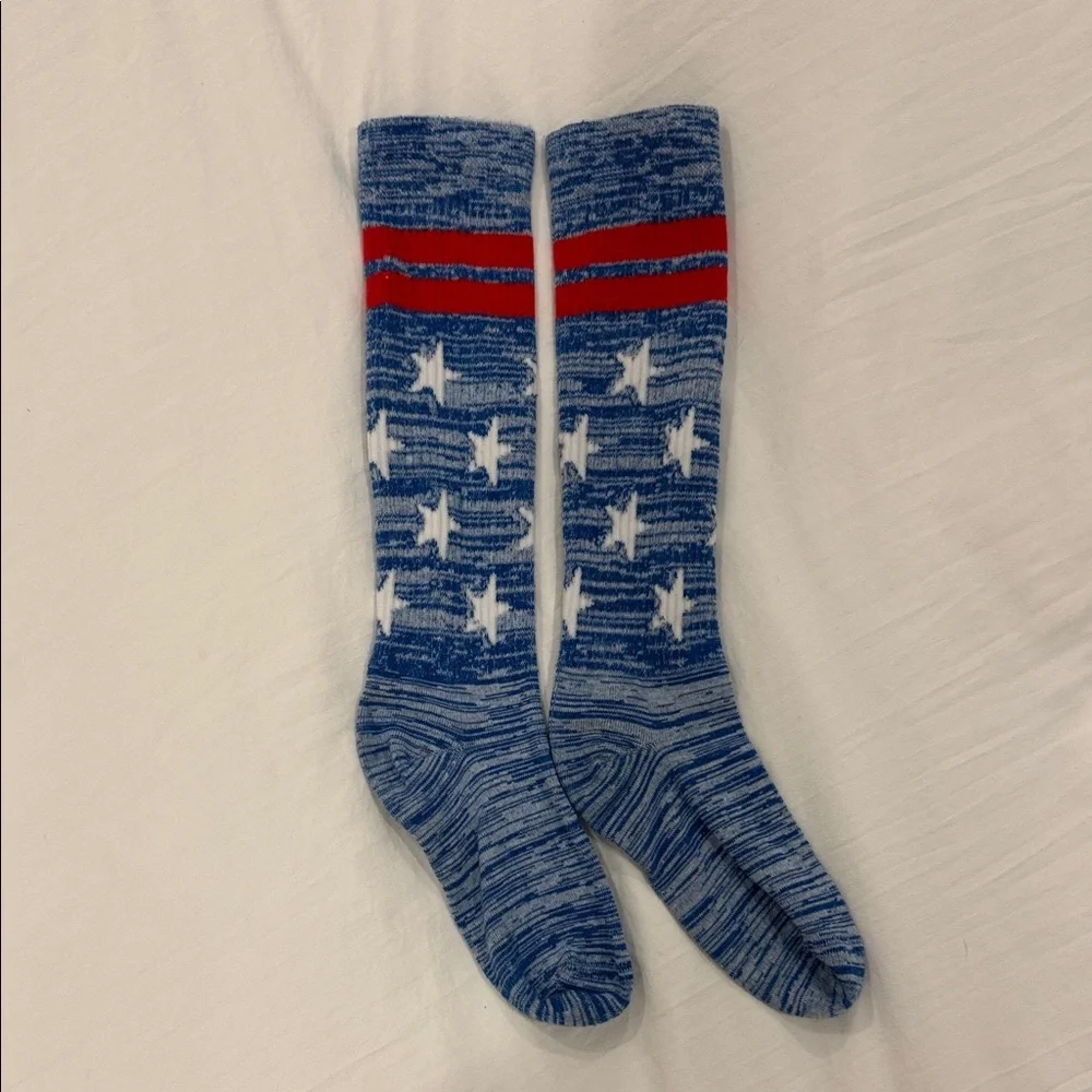 PINK Victoria's Secret Blue Socks with Red Stripes and White Stars
